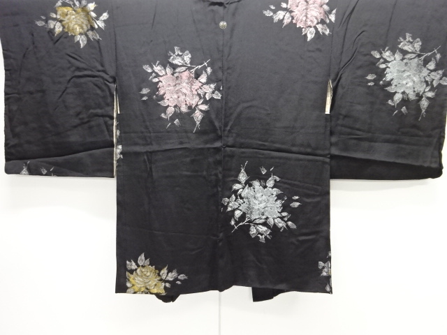 JAPANESE ANTIQUE HAORI / TAISHO ROMAN STYLE / SILK / WOVEN ROSES